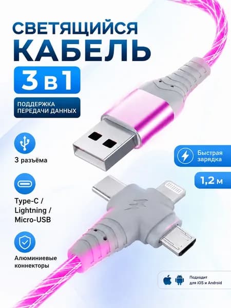 Сетевой кабель питания, 1.03 м, розовый