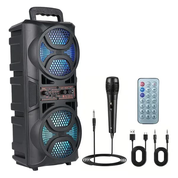 Портативная Bluetooth-колонка с двумя динамиками 6,5 дюйма, RGB-подсветкой и мощностью 16 Вт