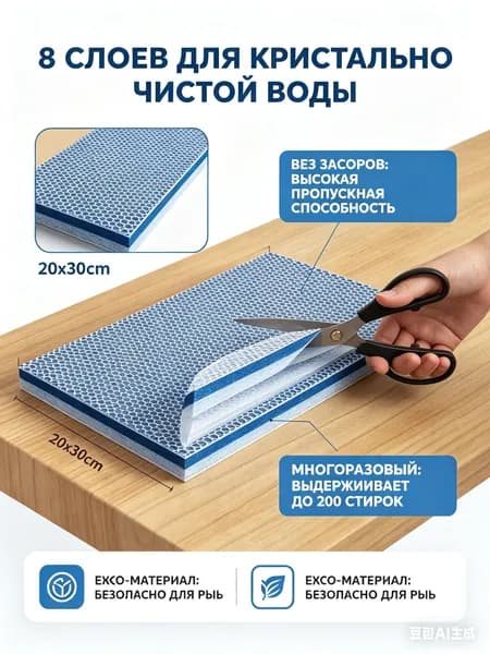 8-слойная биохимическая губка-губка для очистки воды, многоразовый фильтрующий элемент для внешнего и внутреннего фильтра.