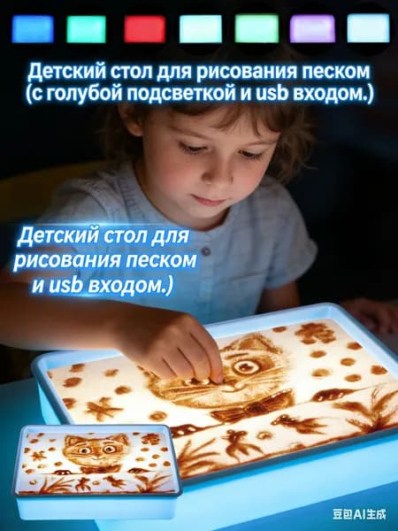 Детский стол для рисования песком (с голубой подсветкой и usb входом)