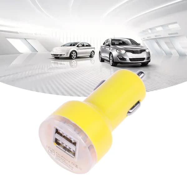 Двойное usb зарядное устройство для автомобиля 2.1а с led подсветкой желтого цвета для зарядки телефонов и планшетов