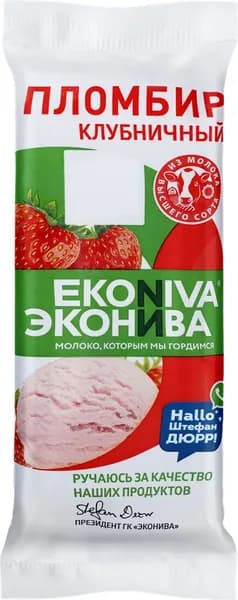 Мороженое ЭКОНИВА Пломбир клубничный 12%, без змж, эскимо, 70г3шт