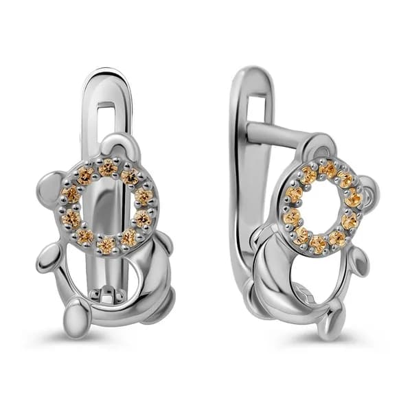Серьги Кошка детские с фианитами серебро 925 пробы 585GOLD