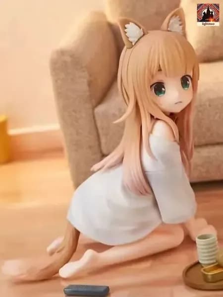 Сидящая соевая розовая кошка, леди-кошка ест рыбу, аниме-фигурка 12cm