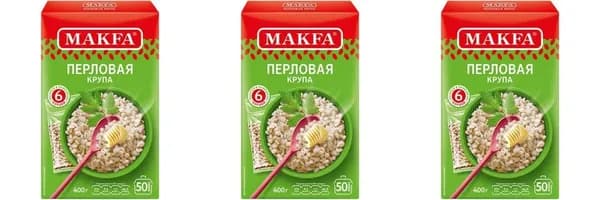 Makfa/ Крупа Перловая, 6 пакетов в уп., 400 г, 3 уп. //
