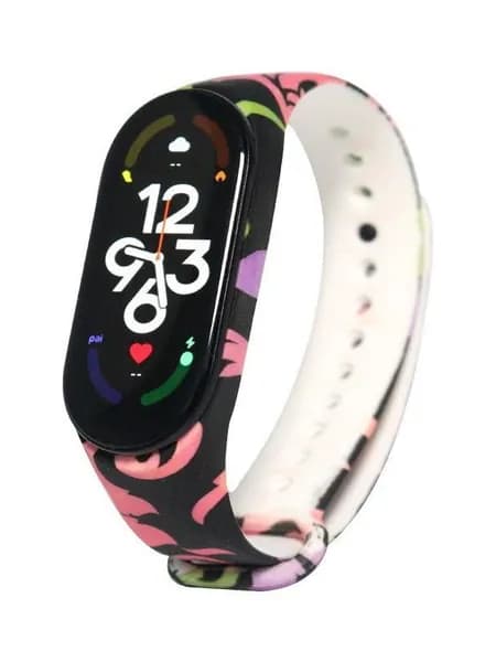 Ремешок для Xiaomi Mi Band 5 6 7 для фитнес-браслета силиконовый с рисунком