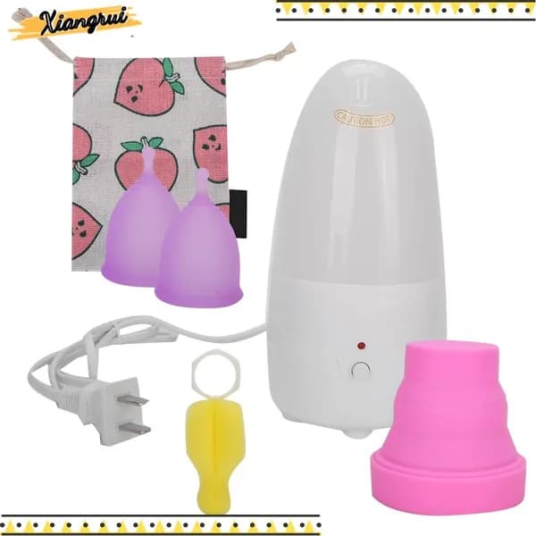 Менструальная чаша A99 фиолетовый L * 2 + стакан для дезинфекции + льняной мешок + паровой стерилизатор + щетка для чистки
