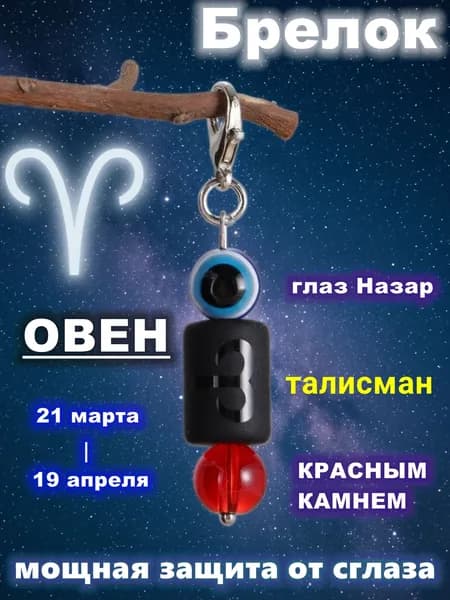 Брелок-талисман Овен с глазом Назар и красным камнем Защита и удача + Карабин