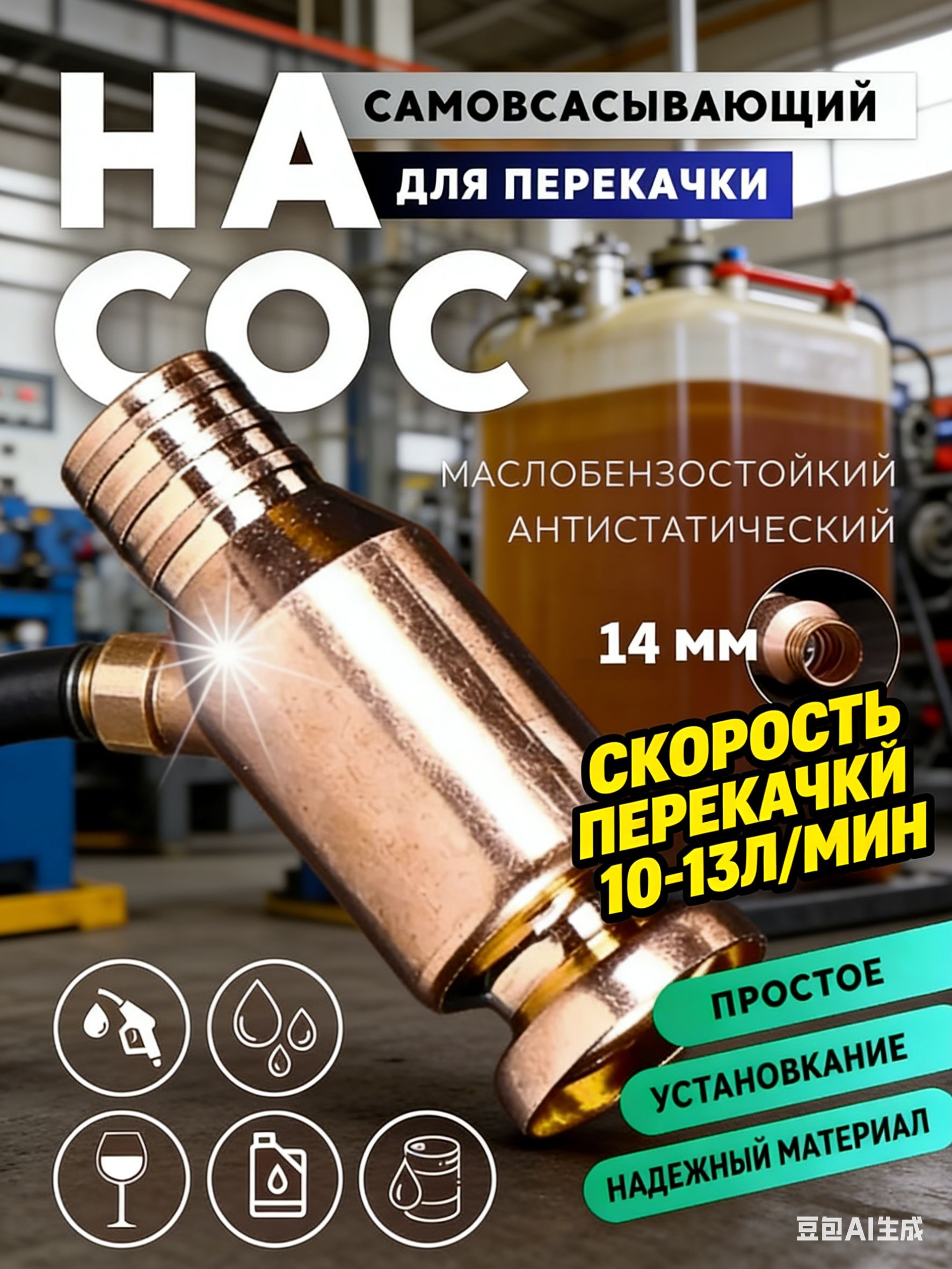 Самовсасывающий насос для перекачки и слива топлива, бензина, воды, жидкостей