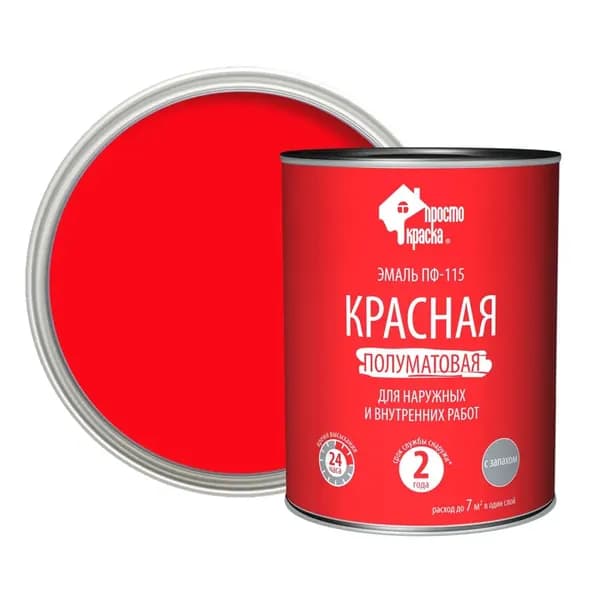 Эмаль Простокраска ПФ-115 полуматовая цвет красный 0.8 кг