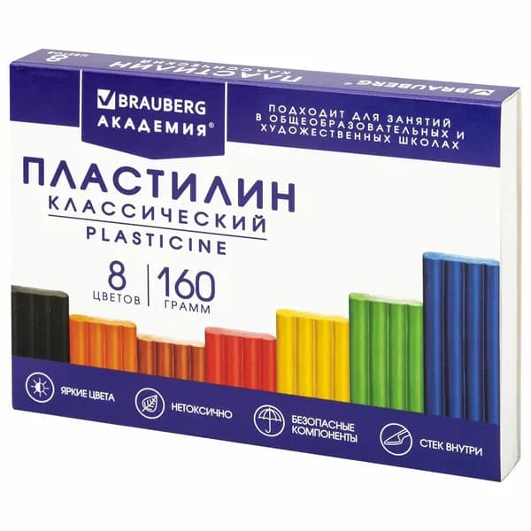 Пластилин Brauberg "Академия", классический, 8 цветов, 160 г (106500)
