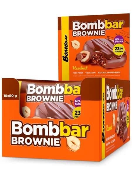 Протеиновый батончик BombBar Печенье глазированное Brownie 10 x 50 г, Фундук, Полезный перекус и поддержка мышц