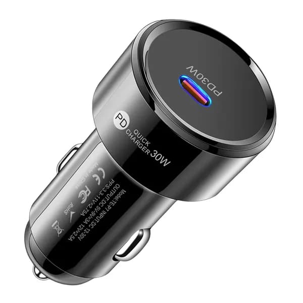 Устройство для зарядки в автомобиле USB-C с поддержкой PD 30 Вт, чёрное