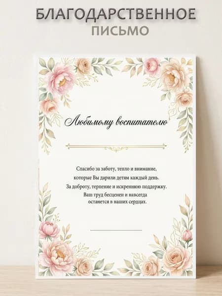 Благодарность воспитателю детского сада