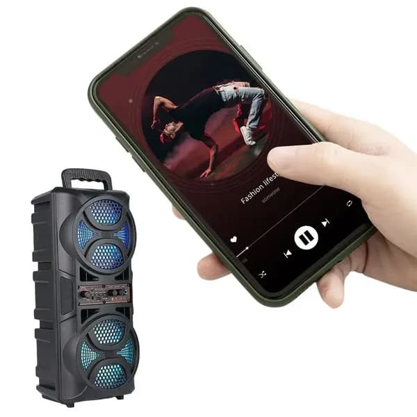 Портативная Bluetooth-колонка с двумя динамиками 6,5 дюйма, RGB-подсветкой и мощностью 16 Вт