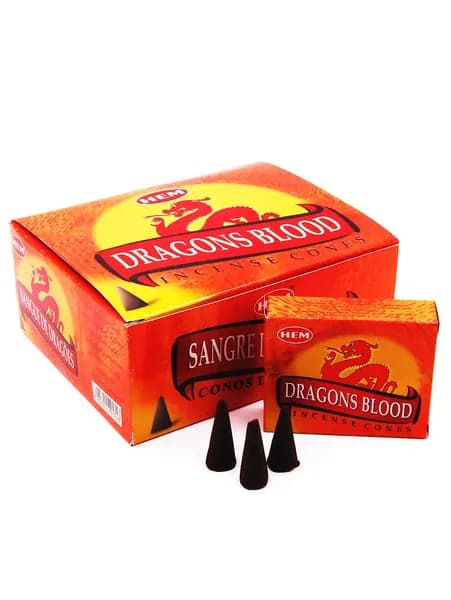 Благовония-Конусы "Dragons Blood" 1_упаковка_20гр - HEM "Кровь Драконов" Индийские ХЕМ, Ароматические для Дома, 10_шт (конусов)
