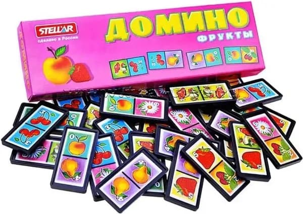Домино детское "Фрукты", 28 фишек с картинками, учим продукты, изучаем окружающий мир, расширяем кругозор, развивающая логическая игра для малышей, в коробке