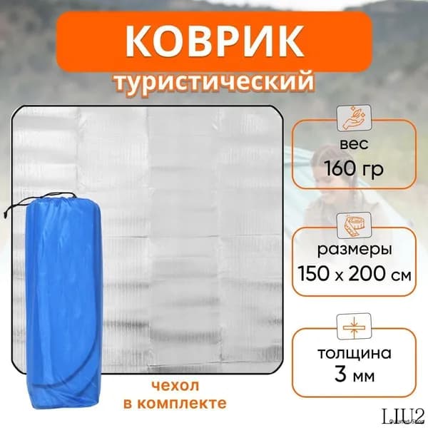 Туристический коврик фольгированный для палатки и пикника 200x150x0.25см Водонепроницаемый компактный утеплитель для кемпинга и зимних походов