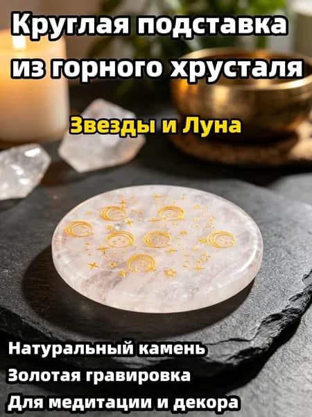 Натуральный Горный хрусталь 55 мм, 1 шт, круглое подставка с узором Звезды и Луна, для медитации и декора