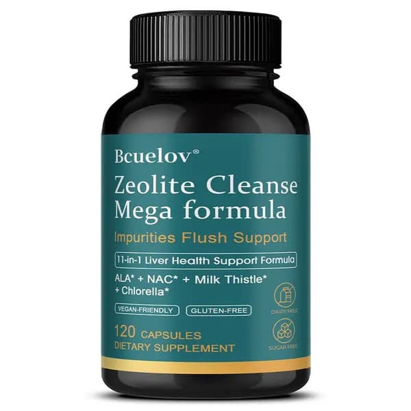 Капсулы Bcuelov Zeolite Cleansing Powerful Formula, 300 мг цеолита + хлорелла, глутатион и NAC, 120 веганских капсул - способствуют выведению токсинов из организма и поддерживают здоровье печени.