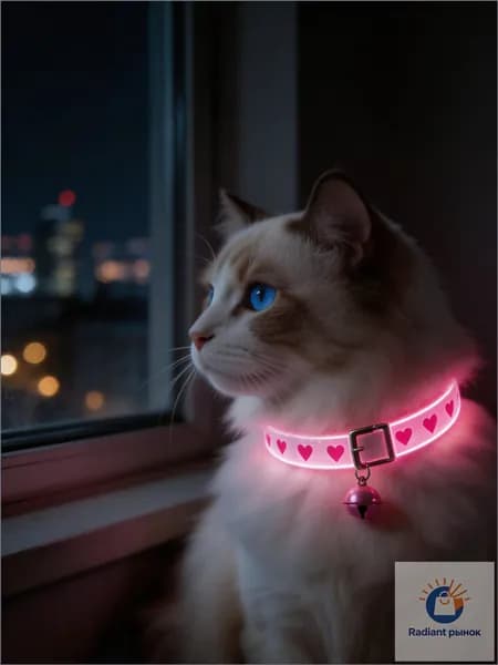 Силиконовый ошейник для кошек с бубенцом, светящийся в темноте, с сердечками, регулируемый