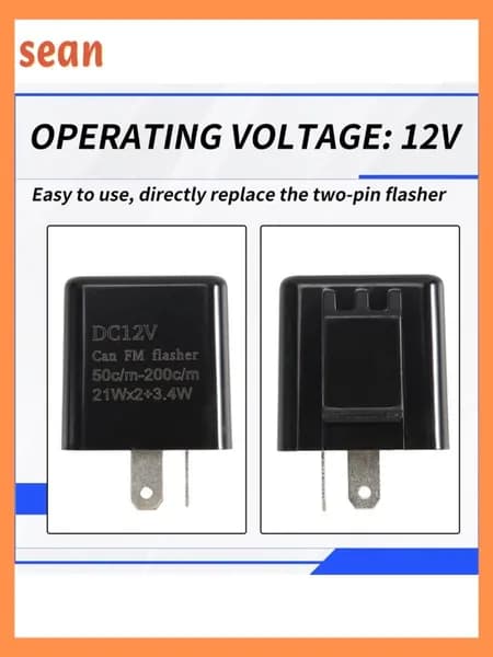 Реле мигания 2-контактное для светодиодных поворотников 12V, регулируемая частота 50-200 уд/мин, водонепроницаемое / для мотоциклов.
