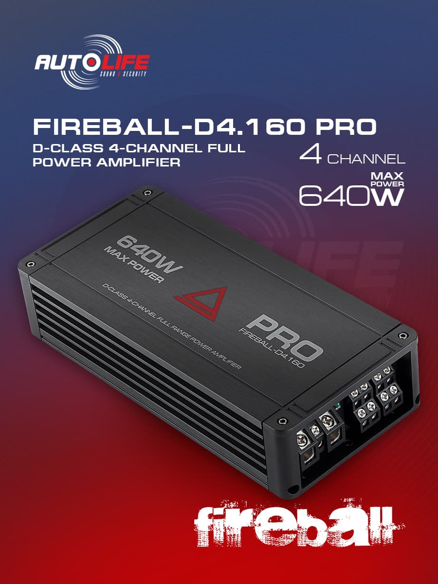 Усилитель для динамиков / четырехканальный / 4 по 160 Вт / AurA FIREBALL-D4.160 PRO / в машину