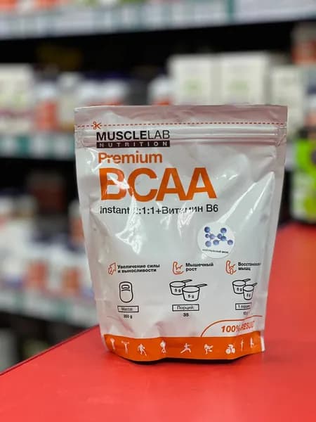 Musclelab Nutrition BCAA premium + B6 Мускуллаб БЦАА 350гр 35 порций, нейтральный вкус в порошке