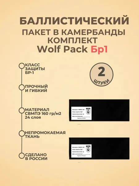 Баллистический пакет боковой Бр1 для бронежилета 6094-М Wolf Pack (вольф пак) противоосколочный пакет СВМПЭ, баллистика в камербанды.