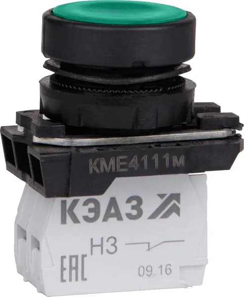 Кнопка управления КЭАЗ КМЕ4111м-зелёный-1но+1нз-цилиндр-IP40 248242 / кнопочный пост