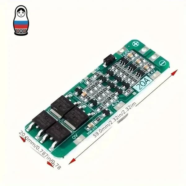 Плата защиты BMS 3S 20A для Li-ion (5 шт.) 11.1В/12.6В с защитой от переразряда и перегрузки