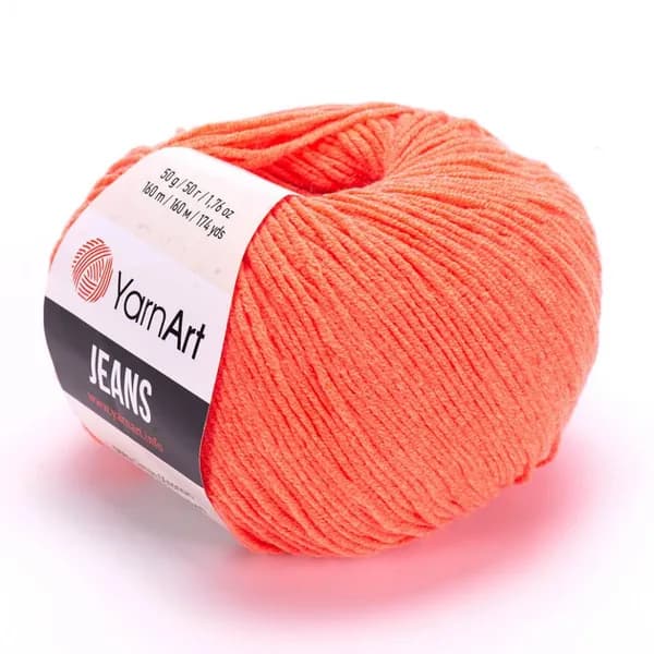 Пряжа "Jeans" цв. 61 ярко-коралловый 55% хлопок 45% полиакрил 160м/50гр "YarnArt"