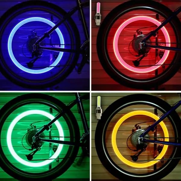 Набор 2 шт. неоновых LED-фонарей для спиц велосипеда, подсветка колёс / насадки на клапан "Синий"