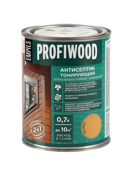 Антисептик Profiwood тонирующий орегон для дерева 0.6 кг, алкидный, защита от плесени и УФ, внутр/наруж