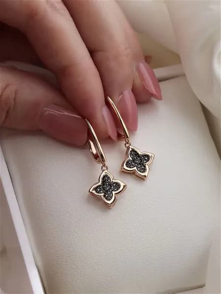 NEWGOLD Серьги с 42 бриллиантами натуральными из красного золота 585