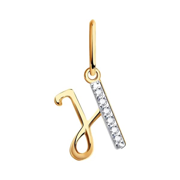Золотая подвеска-буква Н DIAMANT-ONLINE с фианитом 585 пробы