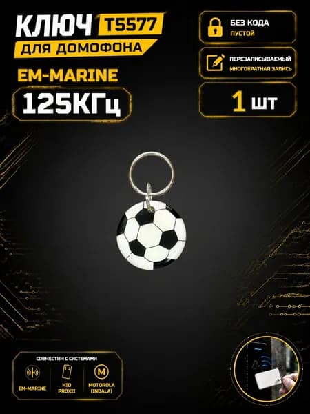 Ключ для домофона T5577 "Футбольный мяч" эпоксидный, перезаписываемый, 125 кГц. Брелок-заготовка для копирования Em-Marine (1 шт.)