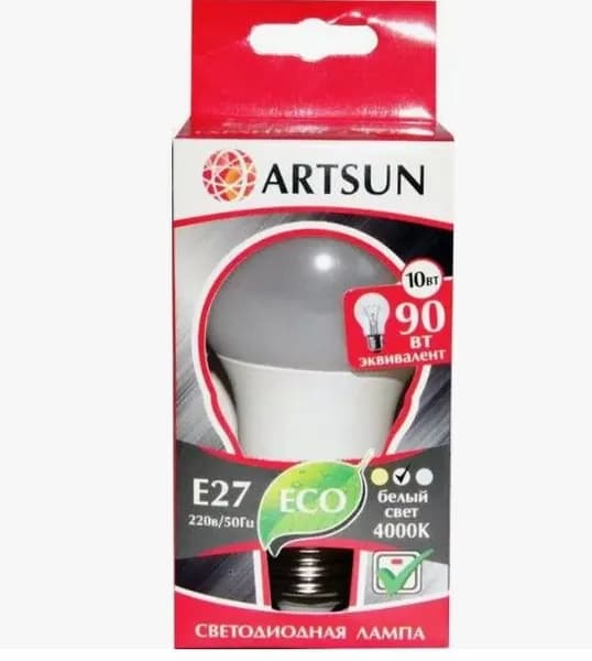 Лампа светодиодная ГРУША ARTSUN LED A60 16W E27 4000K (естественнывй белый свет)