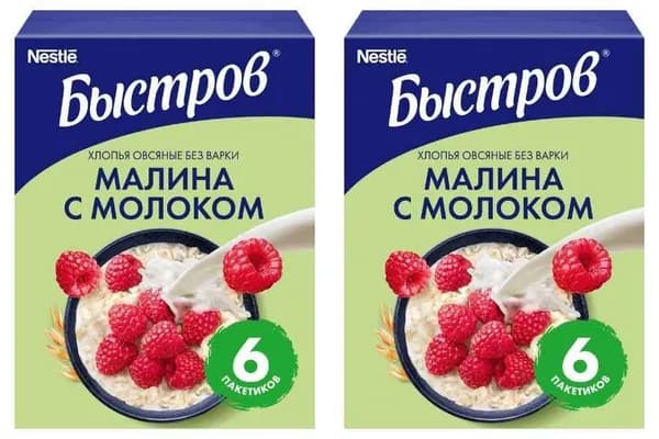 Быстров Хлопья овсяные БП Малина с молоком 240 г, 2 уп