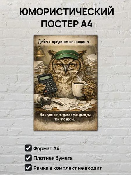 Юмористический постер А4 Сова бухгалтер