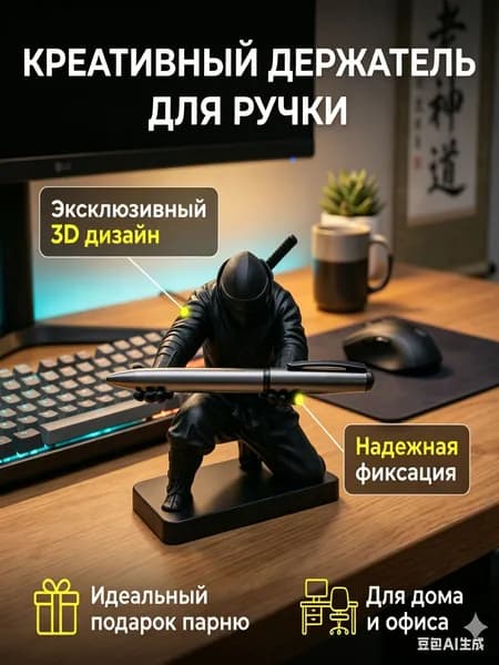 Подставка для ручек, 3D фигурка ниндзя-черный настольный органайзер, креативный держатель для канцелярии в офис и подарок парню