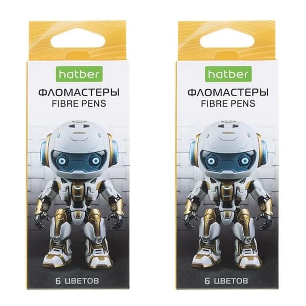Hatber Фломастеры, Робо, 6 цветов, 2 упаковки