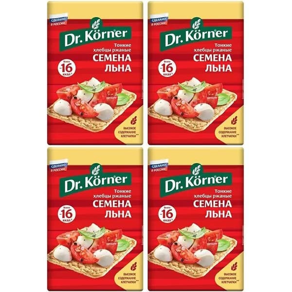 Хлебцы ржаные Dr.Korner хрустящие с семенами льна 100 г, набор: 4 штуки