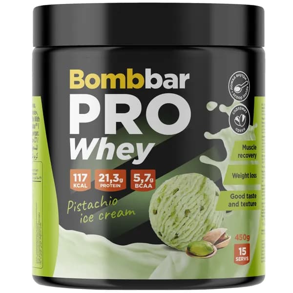 Сывороточный протеин BombBar Whey Protein Pro 450 г, Фисташковое мороженое