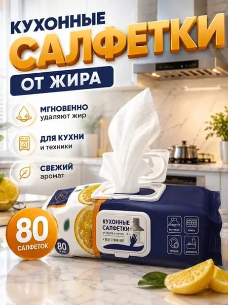 Влажные салфетки для кухни очищающие от жира и нагара