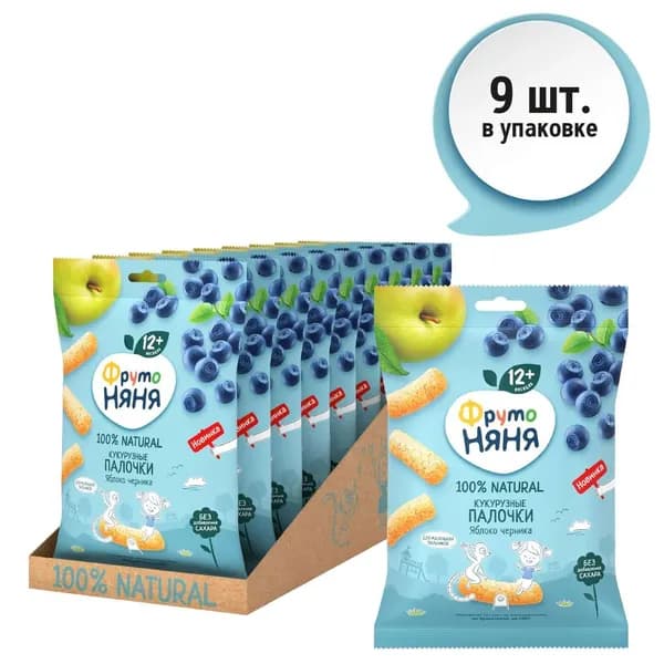 Кукурузные палочки с яблоком и черникой ФрутоНяня 20г 9 шт