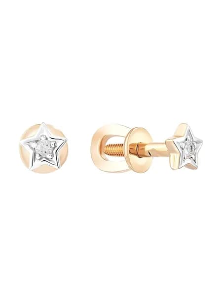 Серьги из золота 585 с фианитом украшения из золота, пусеты ДЕВАЛЁР