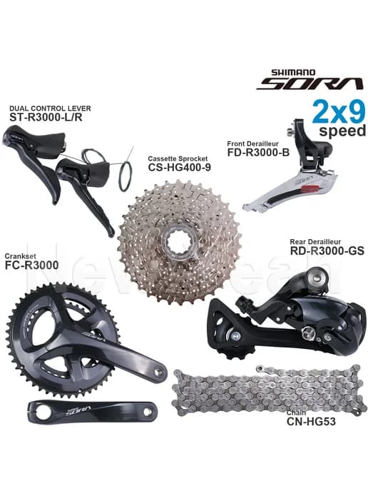 Sora R3000 2x9, комплект трансмиссии, цвет FD(B34.9)