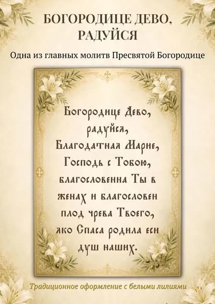 Богородице Дево радуйся молитва А3, православная молитва на стену, для дома, глянцевая фотобумага