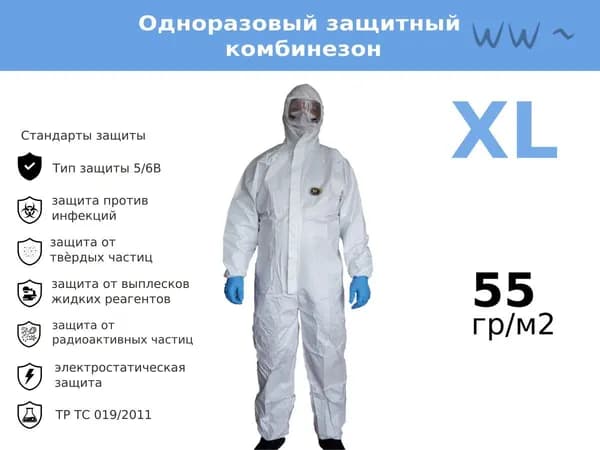 Одноразовый комбинезон защитный,костюм химзащитный для маляра,для пинбола, 55 гр, спецодежда